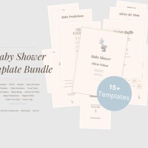 Baby Shower Printable Bundle Neutral - Editable Canva Template - Invitation, Welcome Sign, Games - Instant Download